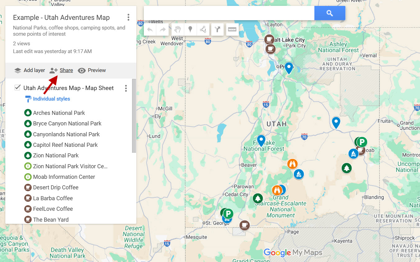 My Map share button