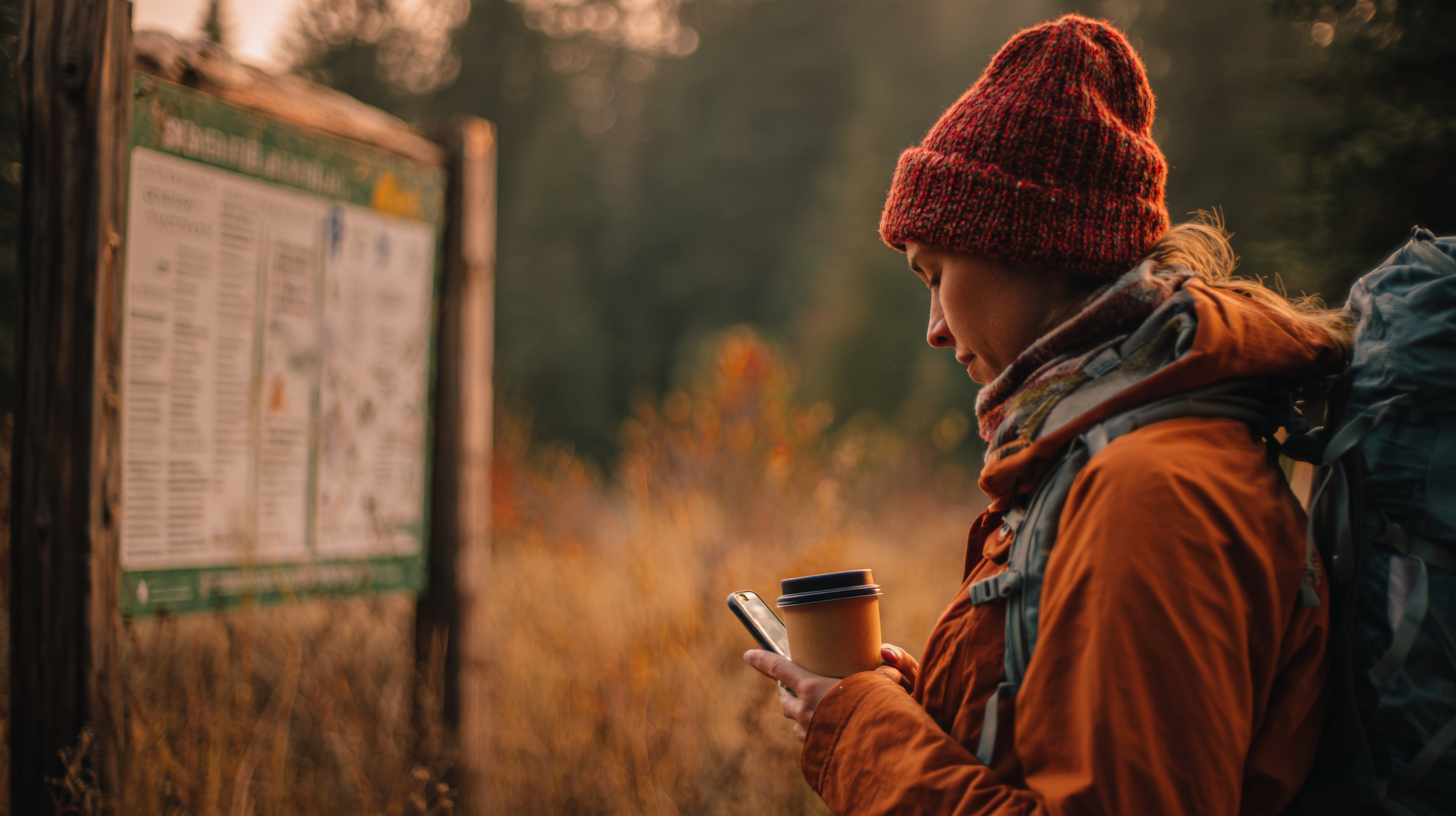 person sipping coffee at trailhead
